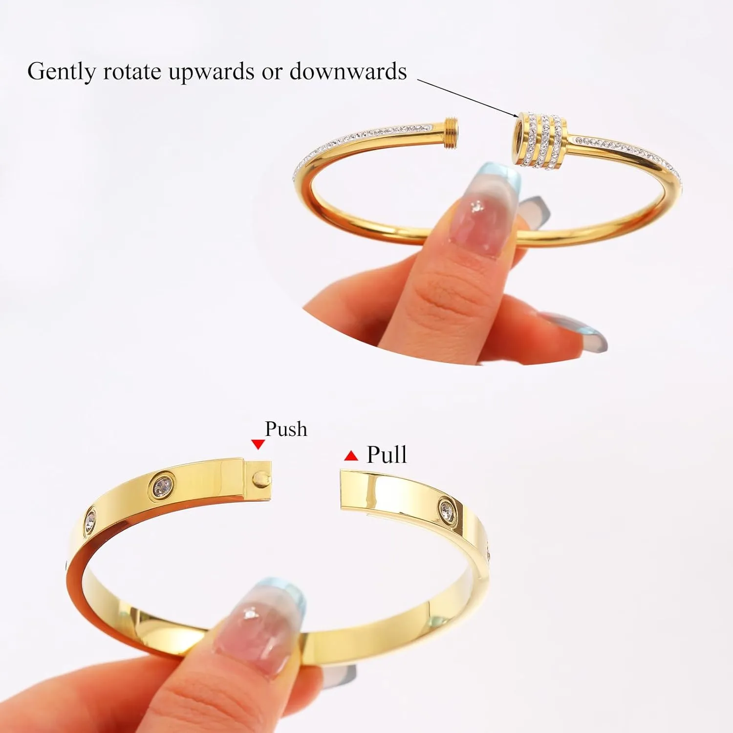 18K Gold Plated Stainless Steel Cuff Bracelet & Love Friendship Screw Bangle Bracelet Set for Women with Gift Box