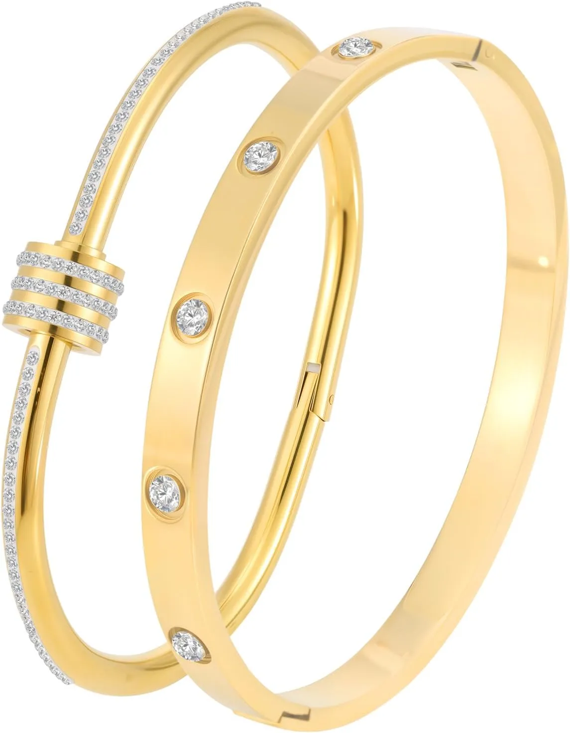 18K Gold Plated Stainless Steel Cuff Bracelet & Love Friendship Screw Bangle Bracelet Set for Women with Gift Box