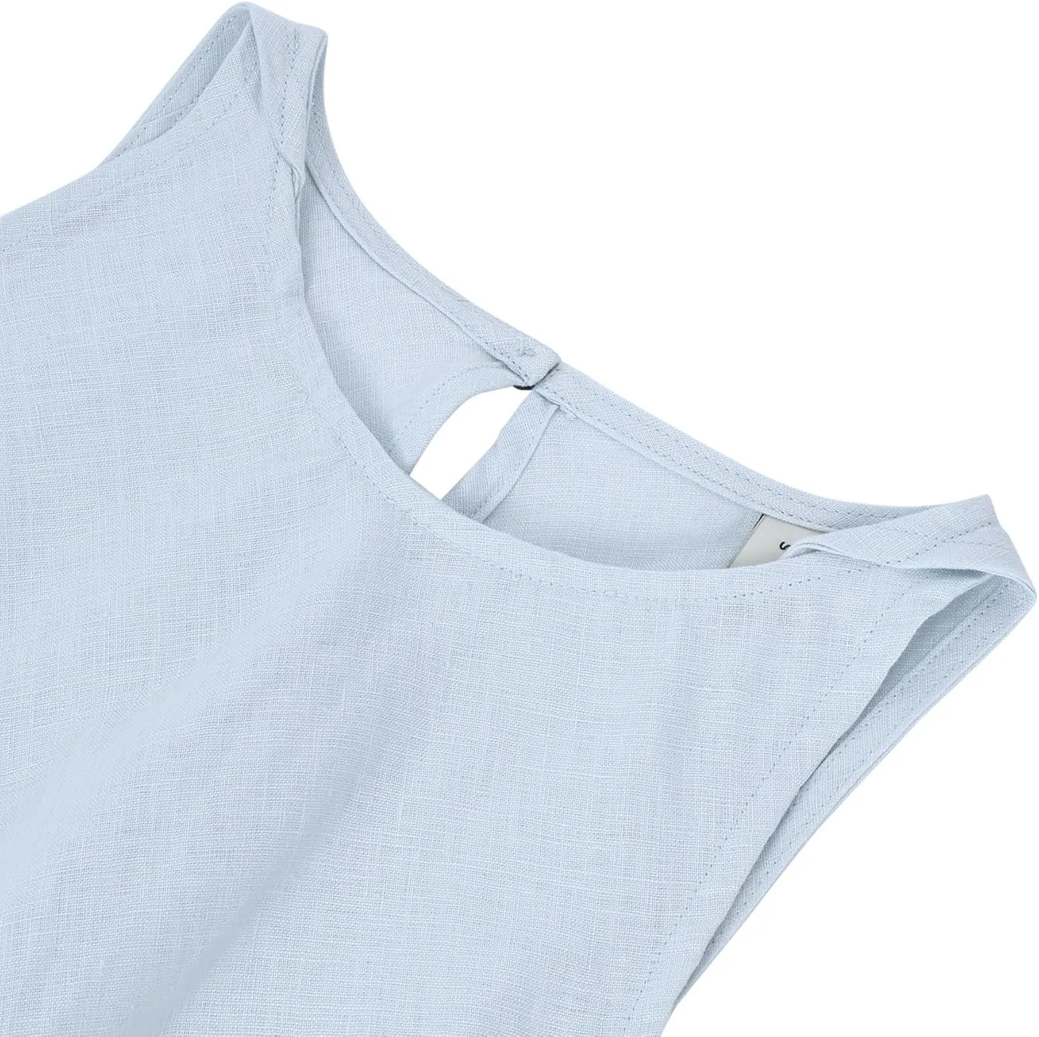 Amazhiyu Women's 100% Linen Summer Sleevelesss Crew Neck Mini Dresses Casual