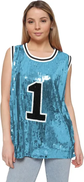 Anna-Kaci Sparkle Glitter Hip Hop T-Shirt Top Tunic Basketball Sequins Tank Vests