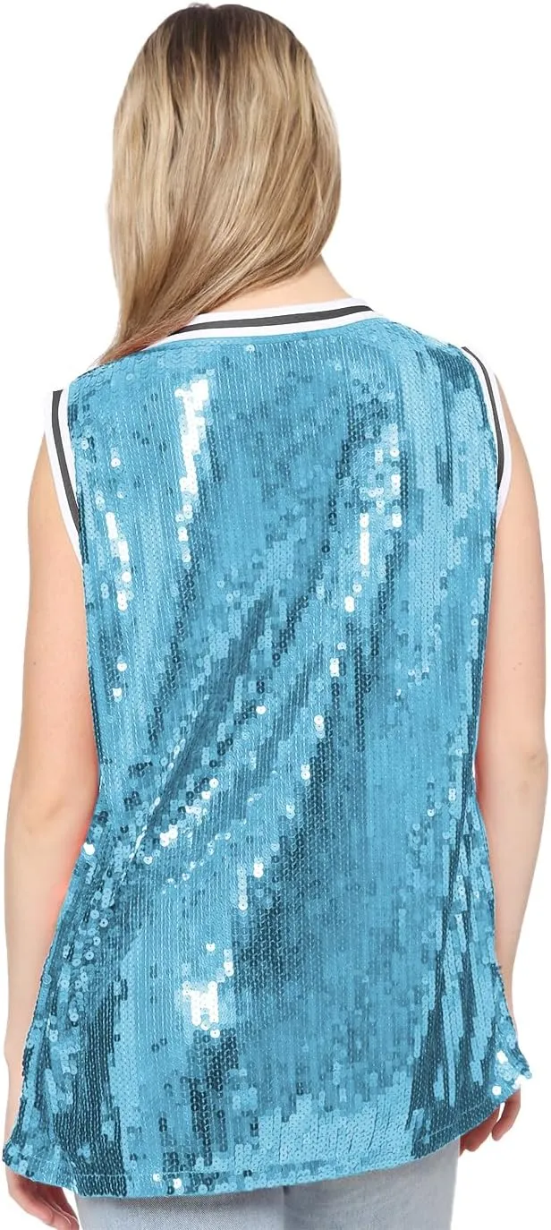 Anna-Kaci Sparkle Glitter Hip Hop T-Shirt Top Tunic Basketball Sequins Tank Vests