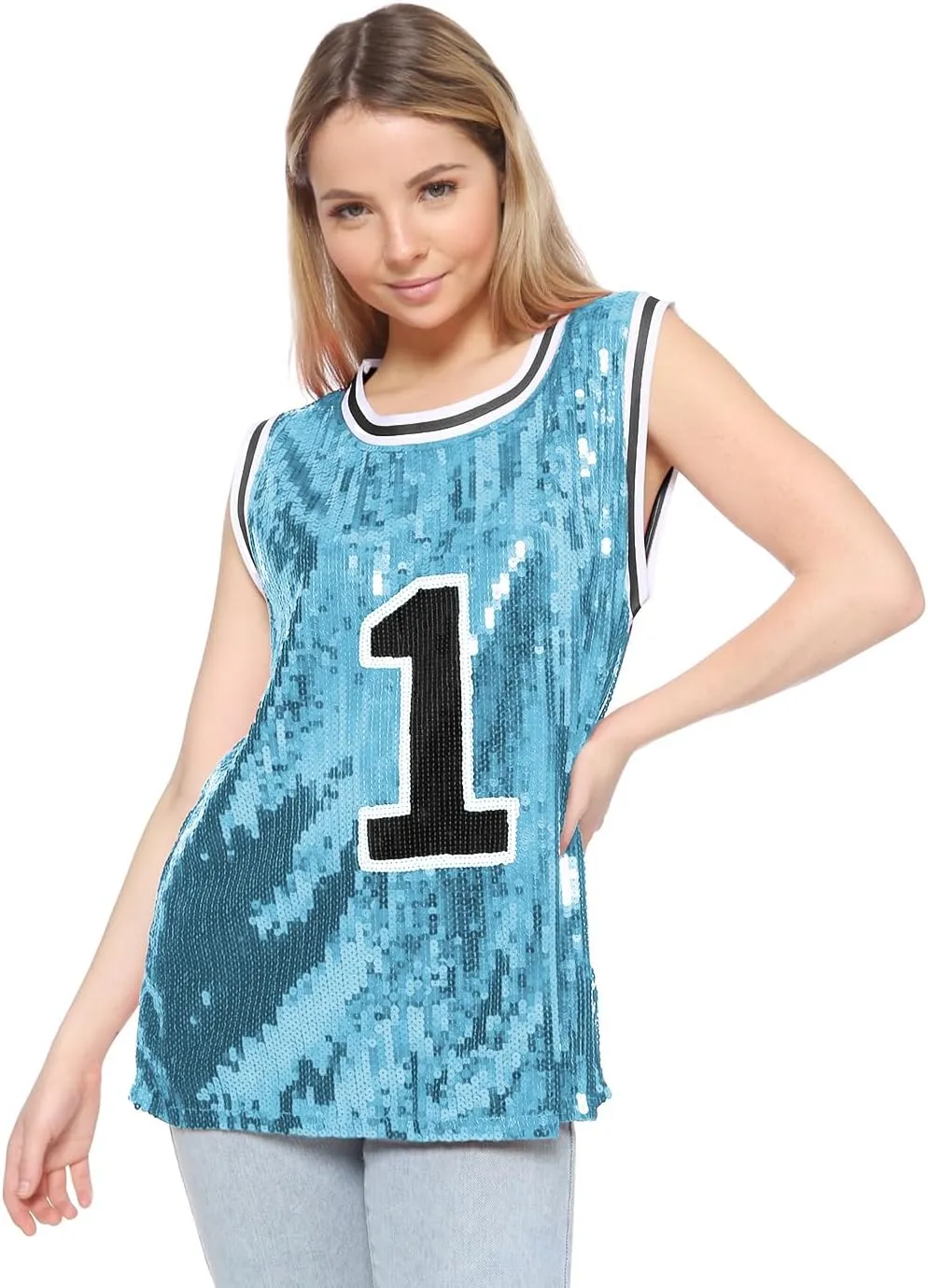 Anna-Kaci Sparkle Glitter Hip Hop T-Shirt Top Tunic Basketball Sequins Tank Vests