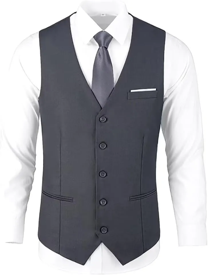 Bakerbear Mens Suit Vests V-Neck Casual Vest Dress for Men Formal Tuxedo Wedding Vests Men's Waistcoat