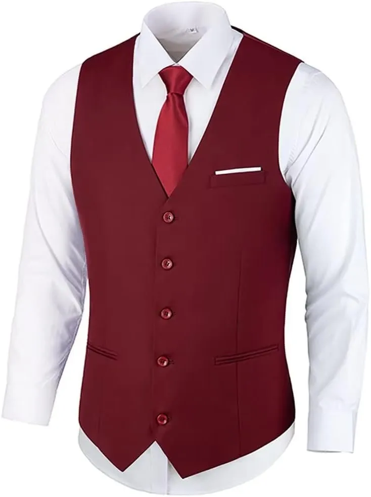 Bakerbear Mens Suit Vests V-Neck Casual Vest Dress for Men Formal Tuxedo Wedding Vests Men's Waistcoat