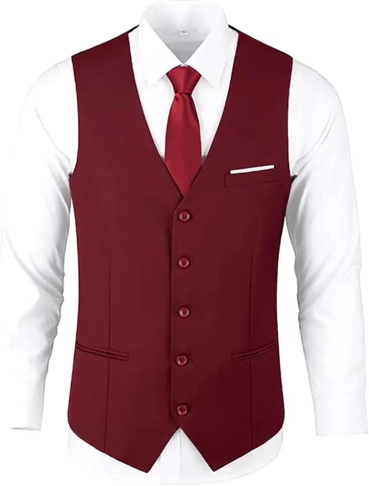 Bakerbear Mens Suit Vests V-Neck Casual Vest Dress for Men Formal Tuxedo Wedding Vests Men's Waistcoat