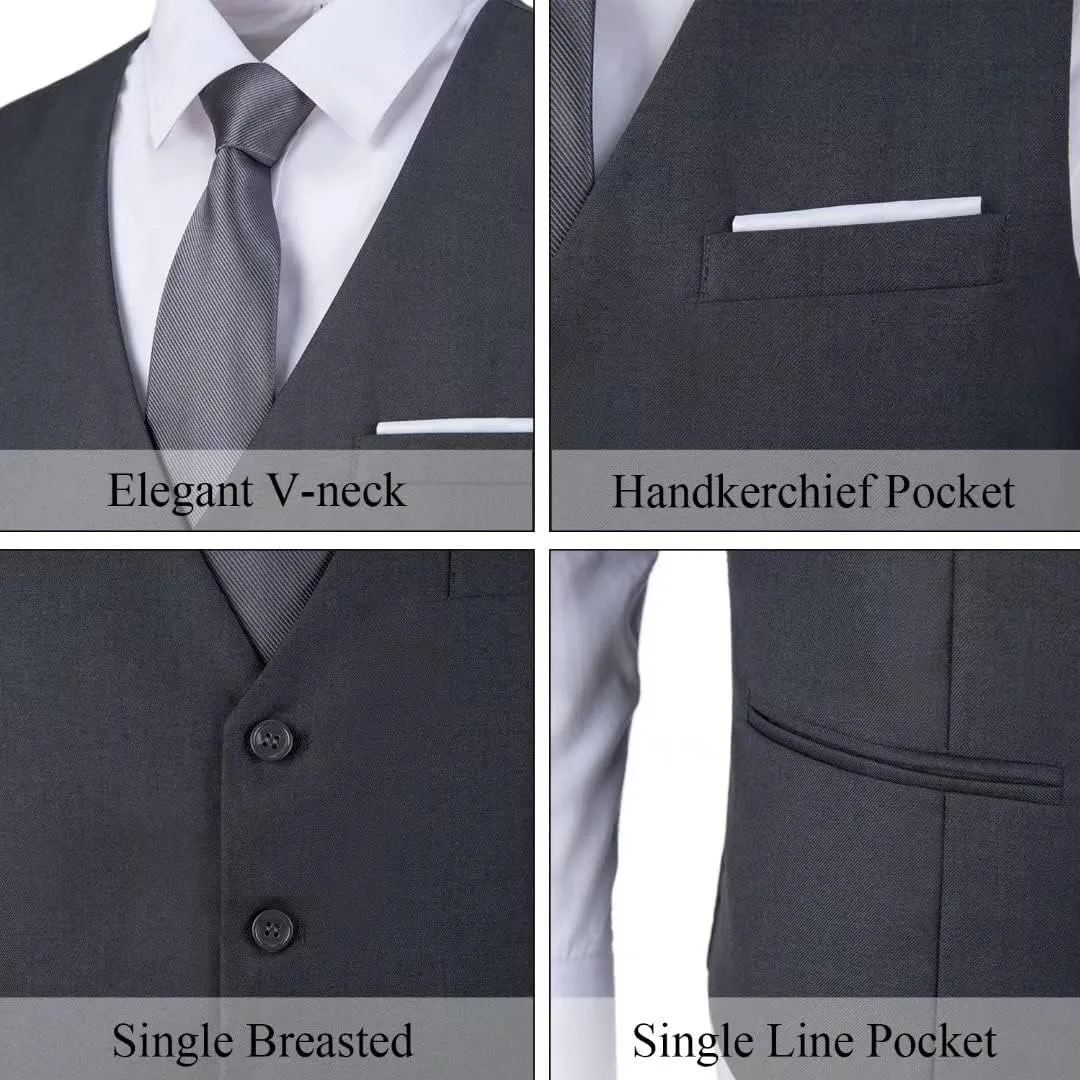Bakerbear Mens Suit Vests V-Neck Casual Vest Dress for Men Formal Tuxedo Wedding Vests Men's Waistcoat