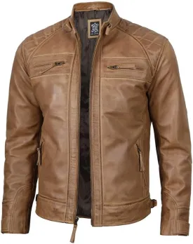 Blingsoul Leather Jacket Men - Quilted Cafe Racer Leather Jackets For Men