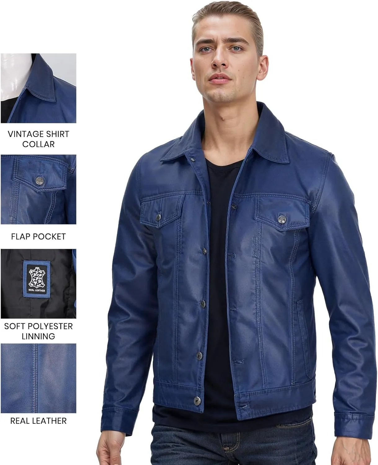 Blingsoul Premium Vintage Leather Jacket Men - Real Lambskin Trucker Mens Leather Jackets