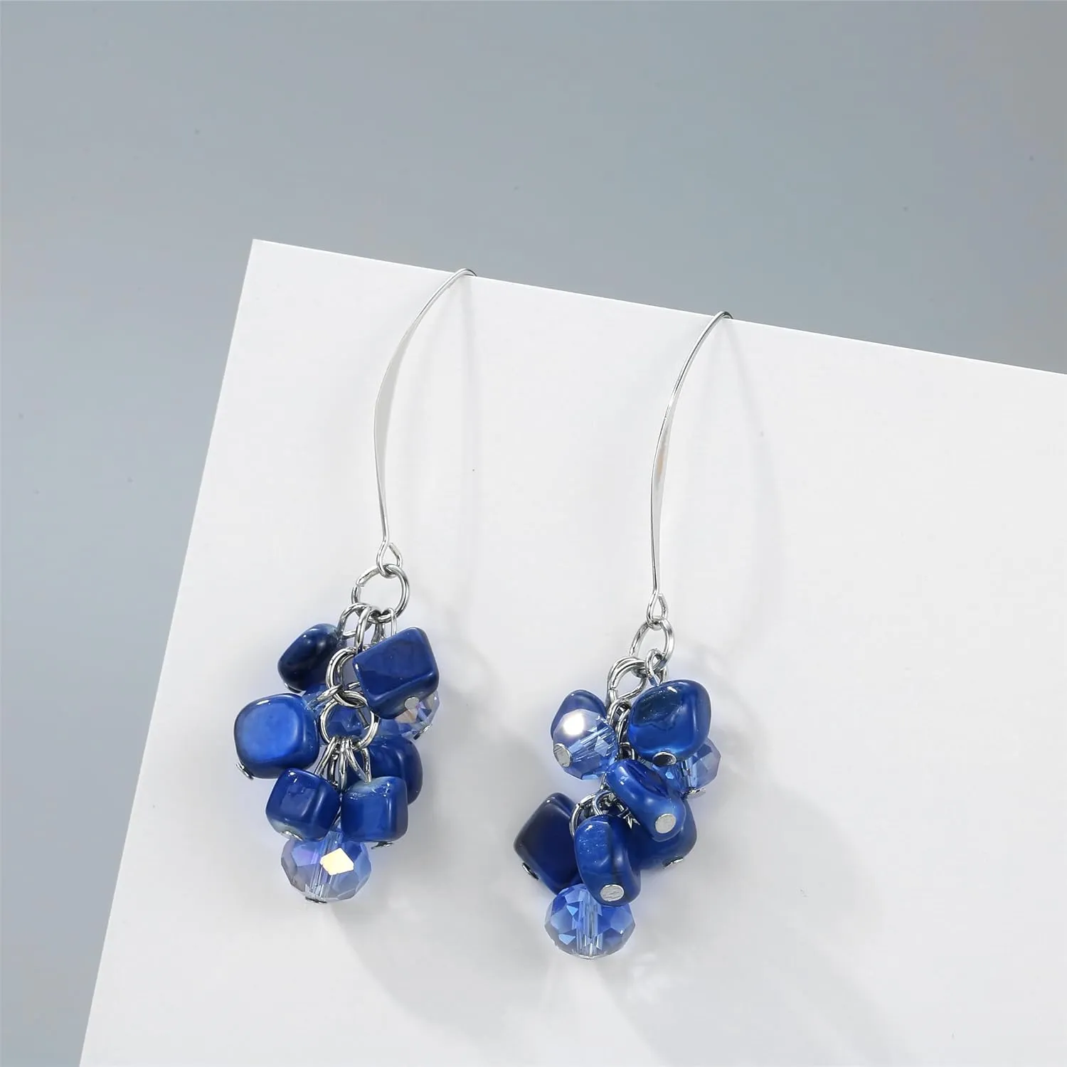 Boho Beads Drop Earrings Colorful Crystal Stone Long Hook Earrings for Women Dangling