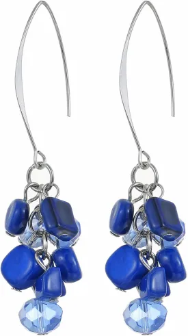 Boho Beads Drop Earrings Colorful Crystal Stone Long Hook Earrings for Women Dangling