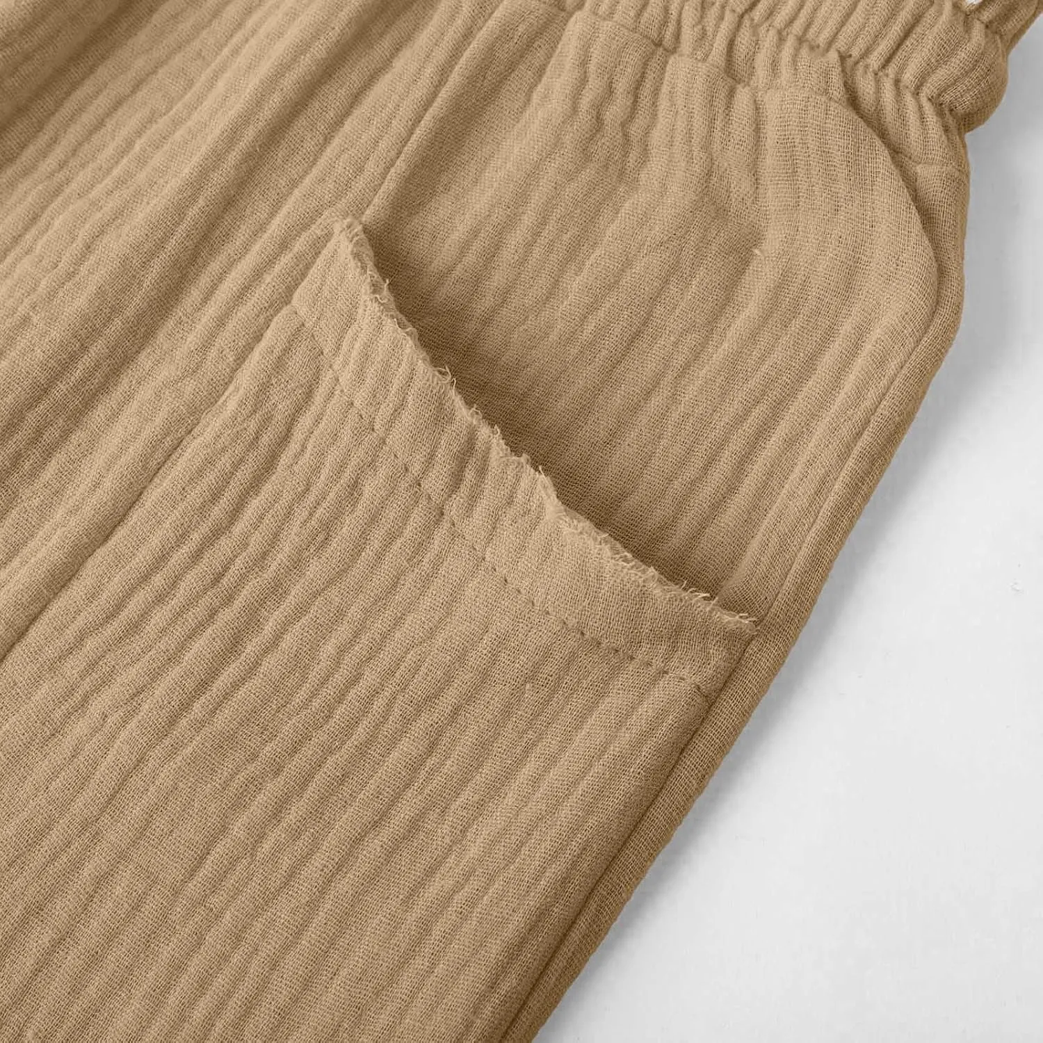 Capri Pants for Women High Waisted Drawstring Wide Leg Linen Beach Cropped Pant Summer Casual Baggy Lightweight Capris