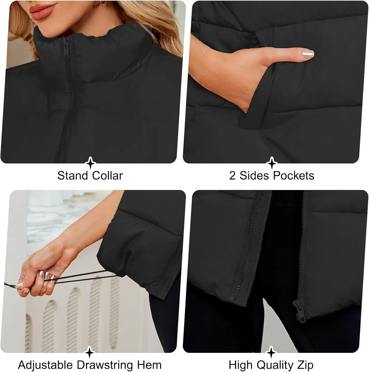 Century Star Puffer Vest for Women's Outerwear Vests Puffy Oversized 2024 Quilted Vest Tops Jackets Coat with Pockets