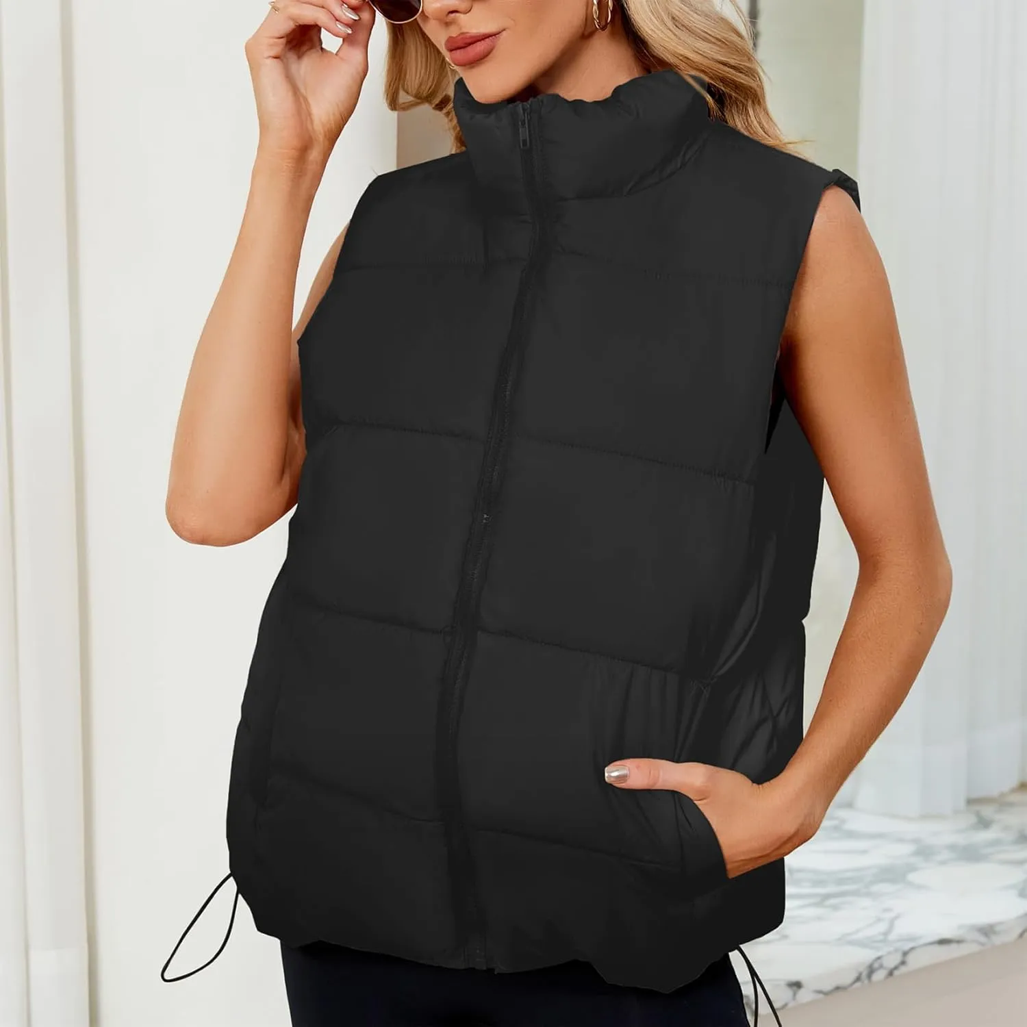 Century Star Puffer Vest for Women's Outerwear Vests Puffy Oversized 2024 Quilted Vest Tops Jackets Coat with Pockets