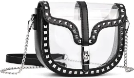 Clear Crossbody Bag for Women Stadium Approved- Vegan Leather See-Through Purse with Zipper, Stylish PVC Studded Should Bag