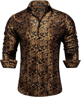 DiBanGu Mens Silk Paisley Dress Shirts,Long Sleeve Button Down Shirt Casual Regular Fit Shirt for Men Wedding Party