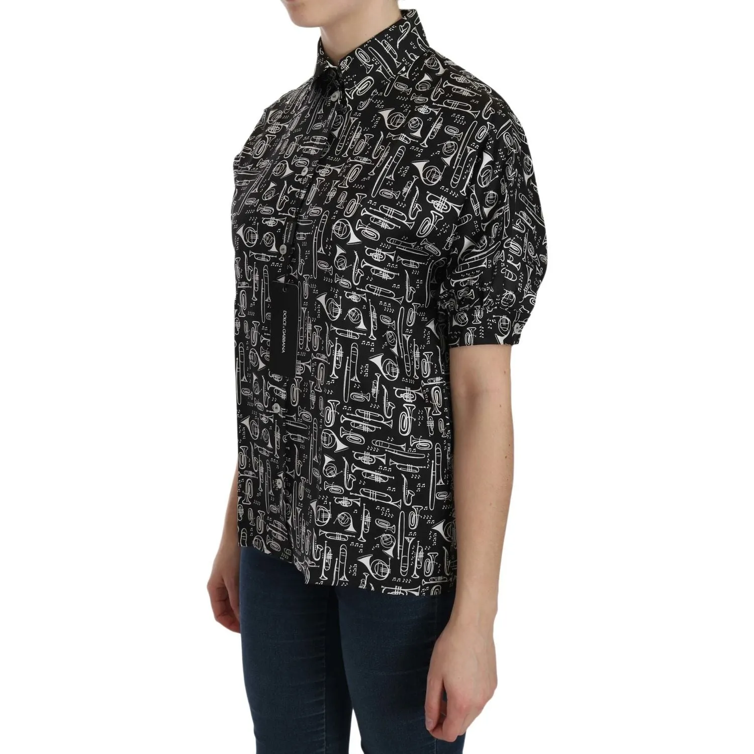 Dolce & Gabbana Elegant Musical Instrument Silk Top