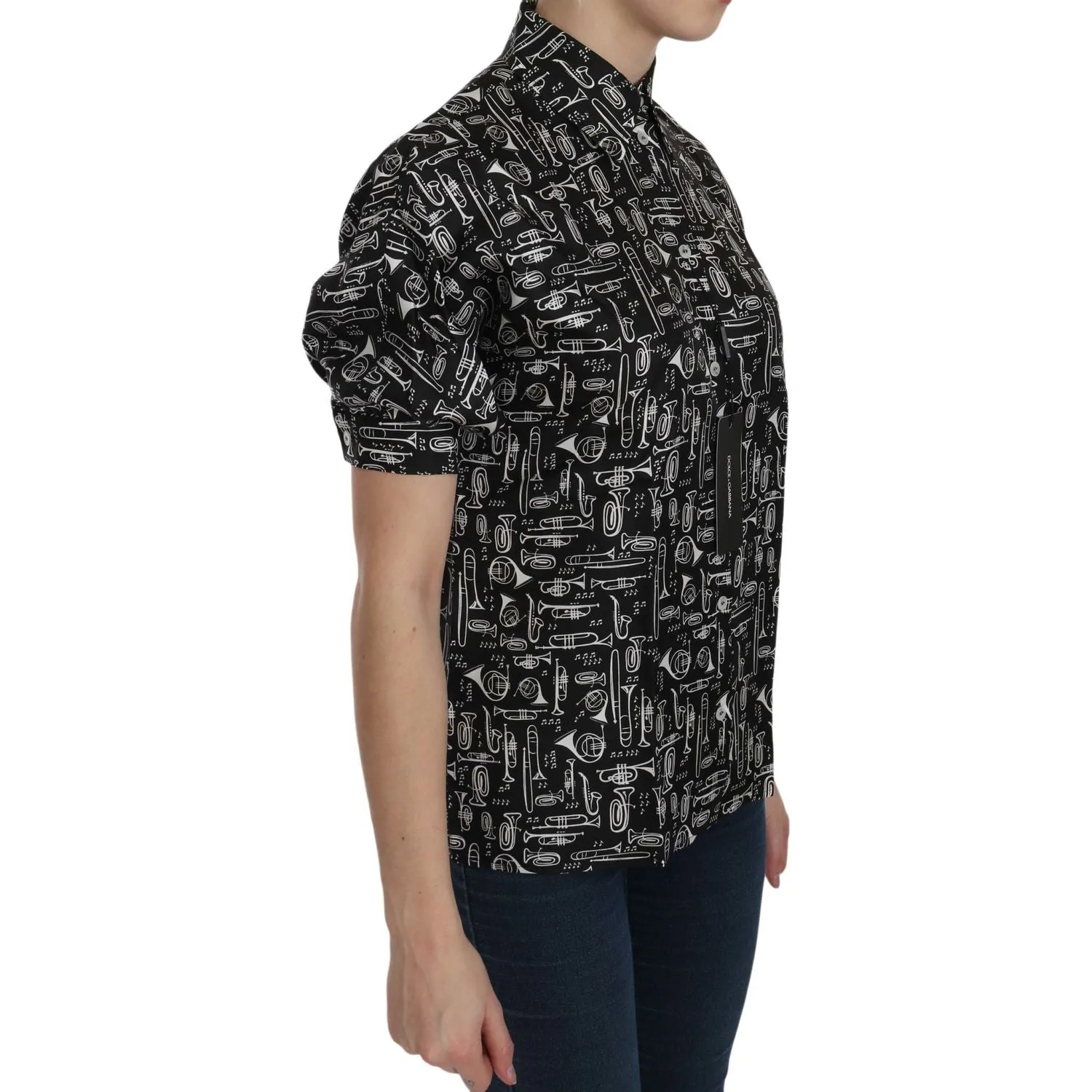 Dolce & Gabbana Elegant Musical Instrument Silk Top