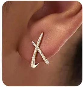 Gold Studs Earrings for Women Trendy, Dainty 14K Gold Plated Simple Minimalist Cubic Zirconia Earrings Hypoallergenic Diamond Stud Earring Jewelry Gifts