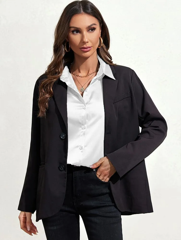 IBAOTORONI Women's Soft Wrinkle Free Satin Button Down Shirts Long Sleeve Classic Collared Business Casual Silk Blouses