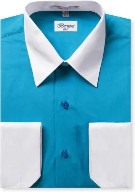 Italy Men's Long Sleeve Two Tone Premium Dress Shirt