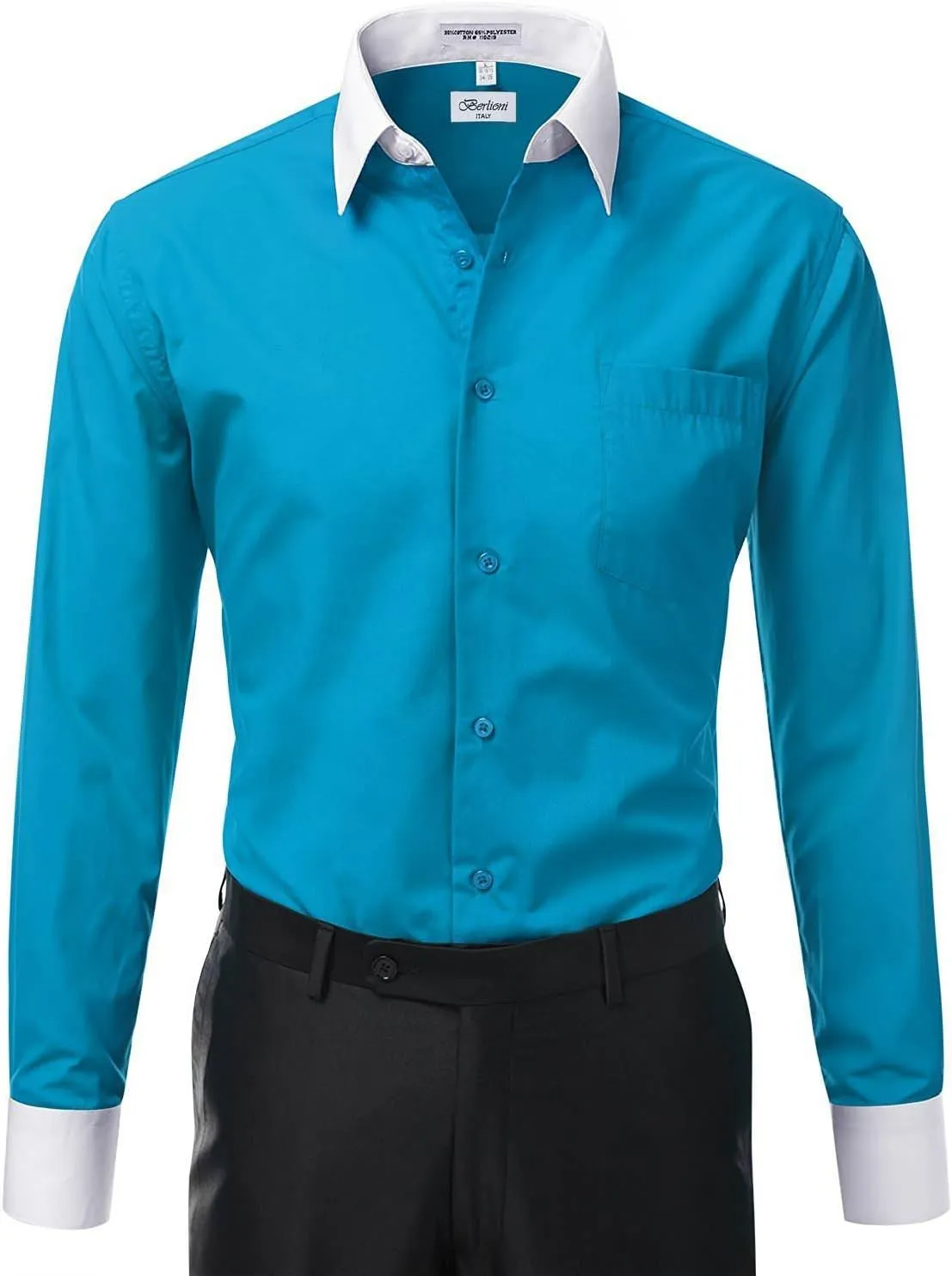 Italy Men's Long Sleeve Two Tone Premium Dress Shirt