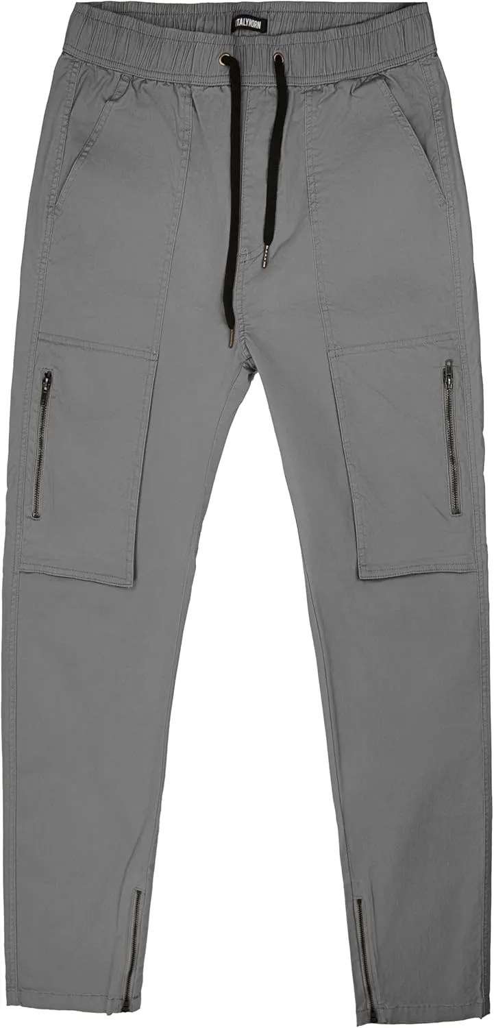 ITALYMORN Slim Fit Khaki Cargo Joggers for Men with Zipper Ankle Stretch Casual Chino Pants