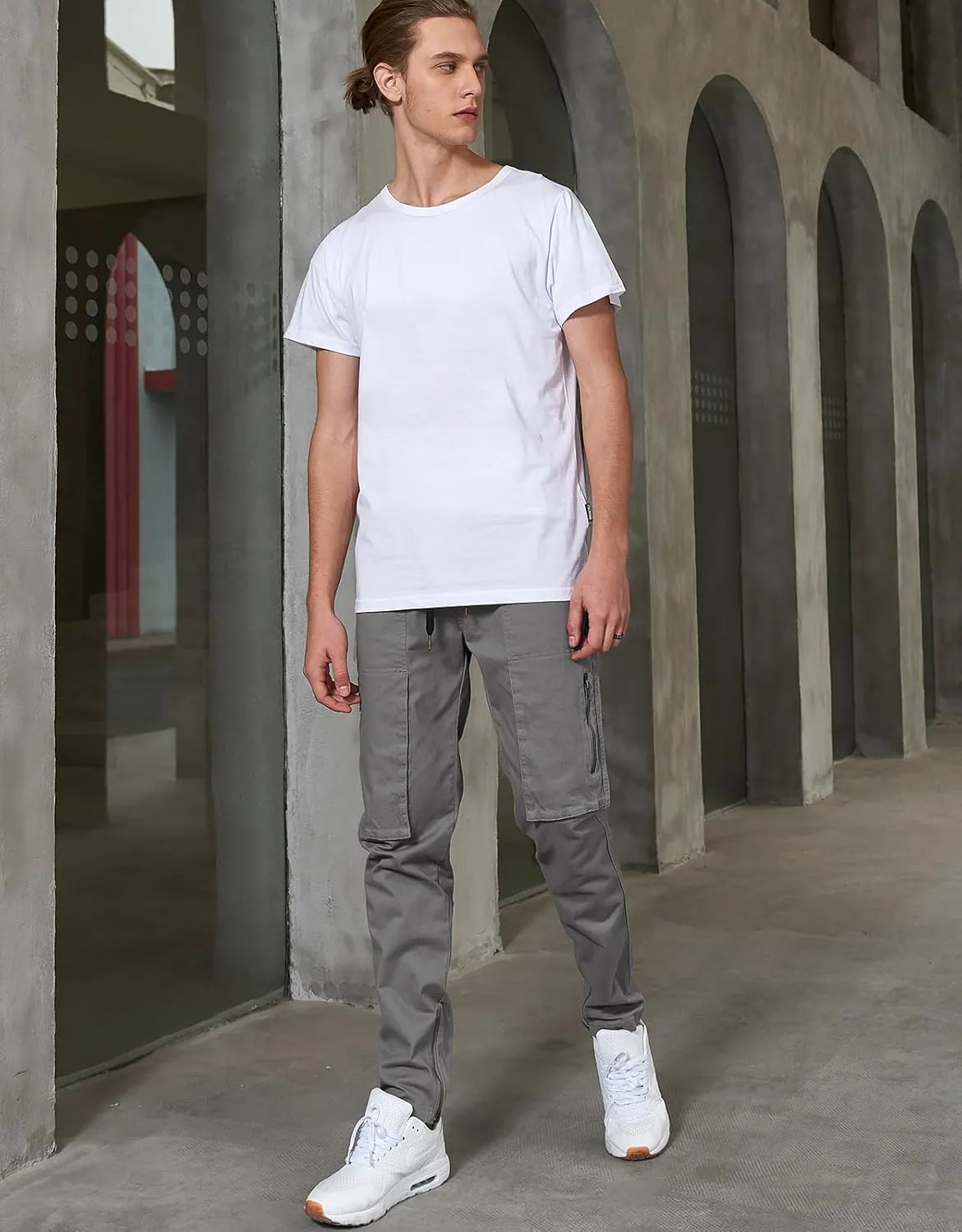 ITALYMORN Slim Fit Khaki Cargo Joggers for Men with Zipper Ankle Stretch Casual Chino Pants