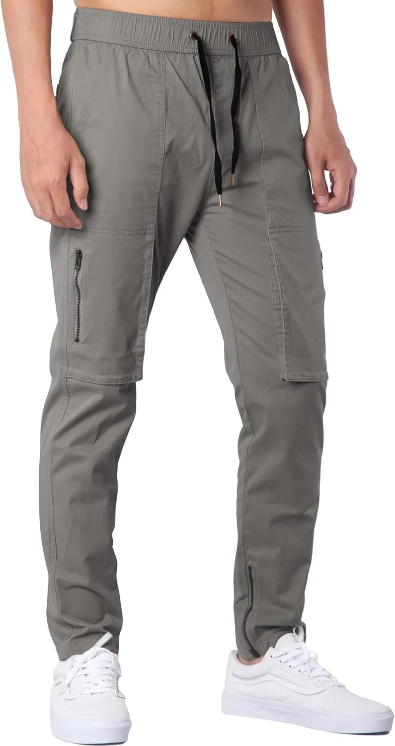 ITALYMORN Slim Fit Khaki Cargo Joggers for Men with Zipper Ankle Stretch Casual Chino Pants