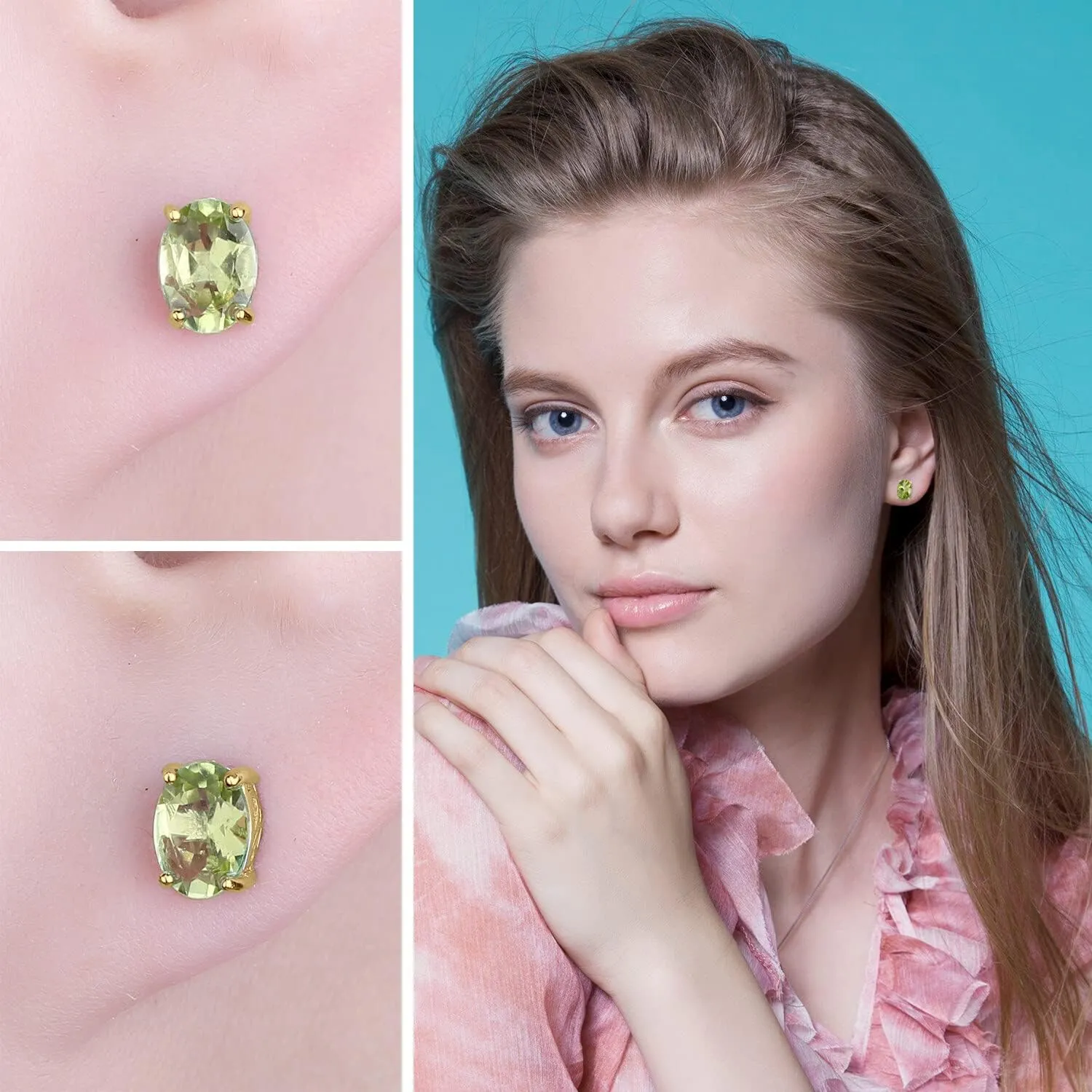 JewelryPalace Natural Garnet Peridot Amethyst Citrine Blue Topaz Birthstone Stud Earrings for Women, 14k Gold Plated 925 Sterling Silver Earrings for Women, Gemstones Jewelry Sets for Girls