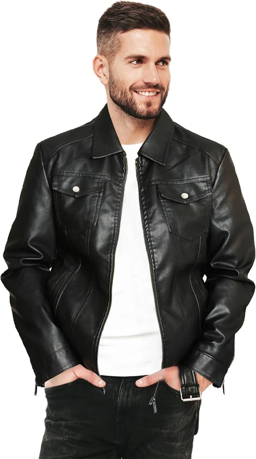 Mens Leather Jackets Casual Faux Leather Motorcycle Jacket Biker Vintage Outwear