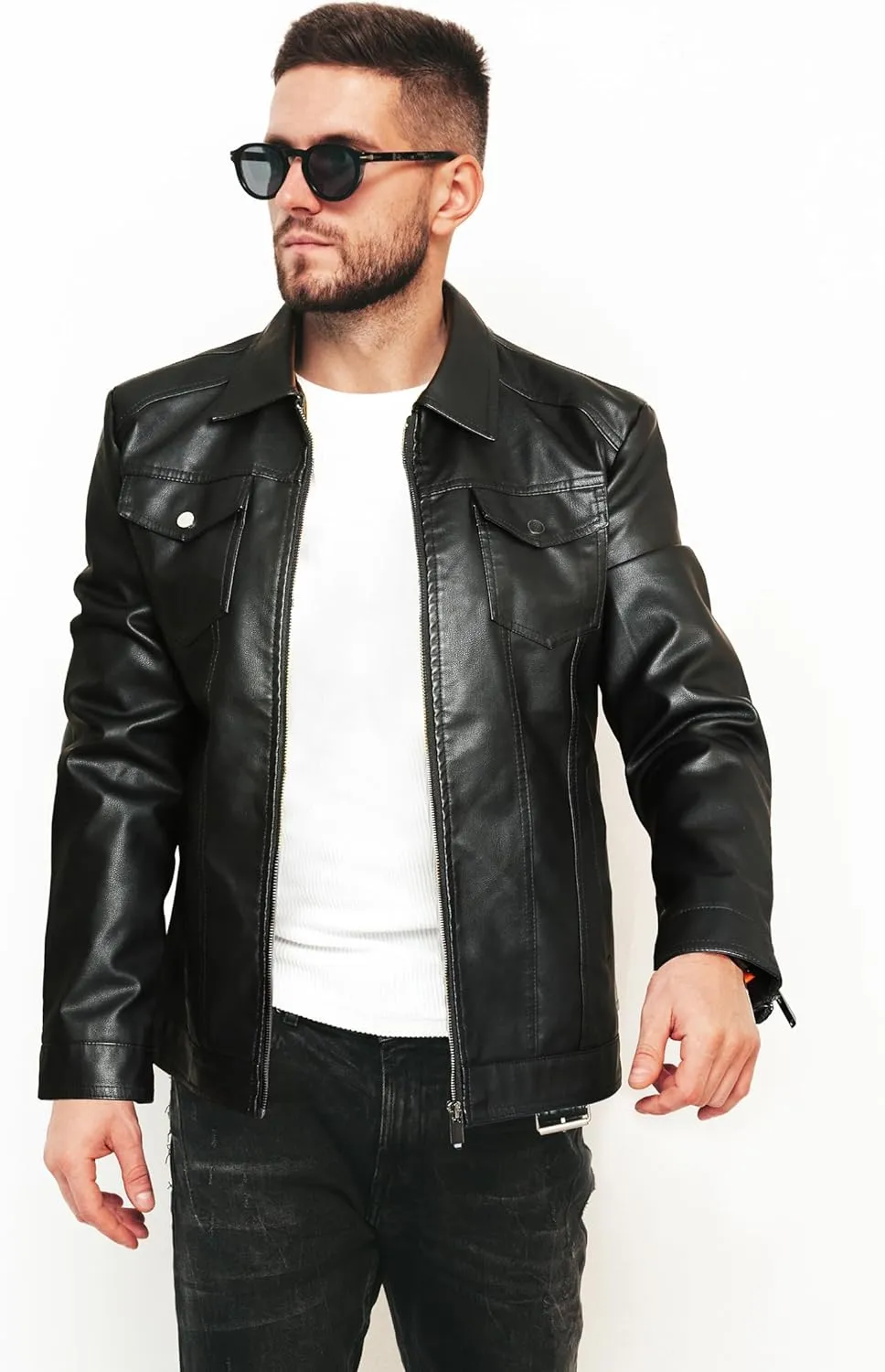 Mens Leather Jackets Casual Faux Leather Motorcycle Jacket Biker Vintage Outwear