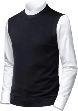Mens Soft V Neck Crew Neck Knitted Sweater Vest Solid Sleeveless Pullover Slim Fit Plain Color for Dad Husband