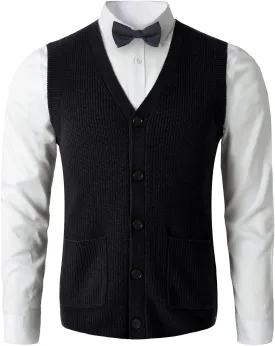 Men's Sweater Vest V-Neck Sleeveless Knitted Button Cardigan DXL Big and Tall Vest