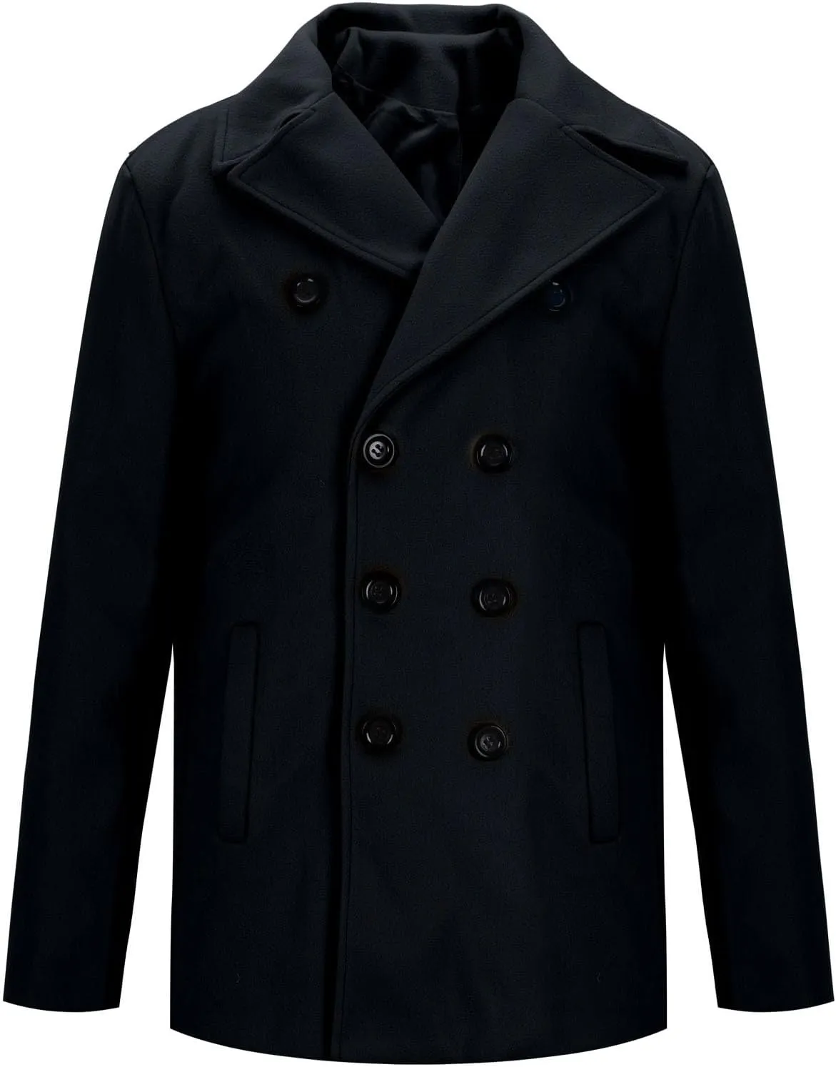 Men's Trench Coat Loose Fit Double Breasted Wool Blend Jacket Notched Lapels Winter Pea Coat Business Solid Overcoat