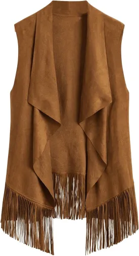 OYOANGLE Women's Fringe Suede Western Cowgirl Vests