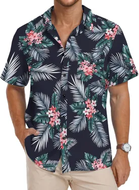 PEGENO Men's Flower Casual Button Down Short Sleeve Hawaiian Shirt
