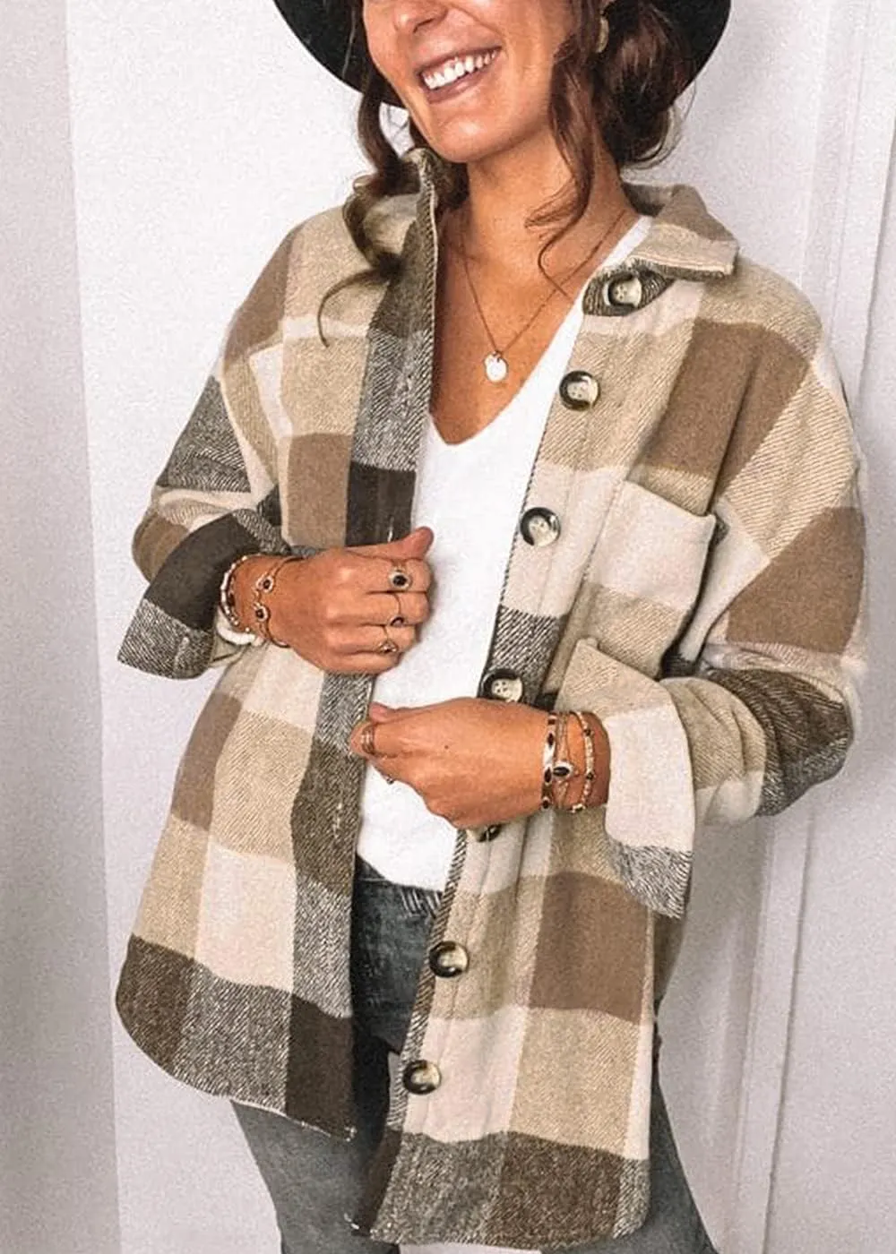 PRETTYGARDEN Women's Fall Clothes Plaid Shacket Jacket Trendy Casual Long Sleeve Button Down Flannel Shirts Fashion Blouse