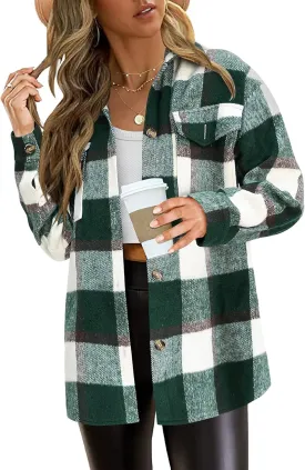 PRETTYGARDEN Women's Fall Clothes Plaid Shacket Jacket Trendy Casual Long Sleeve Button Down Flannel Shirts Fashion Blouse