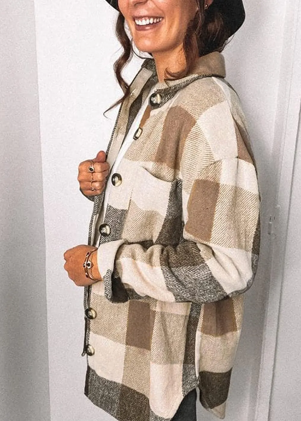PRETTYGARDEN Women's Fall Clothes Plaid Shacket Jacket Trendy Casual Long Sleeve Button Down Flannel Shirts Fashion Blouse