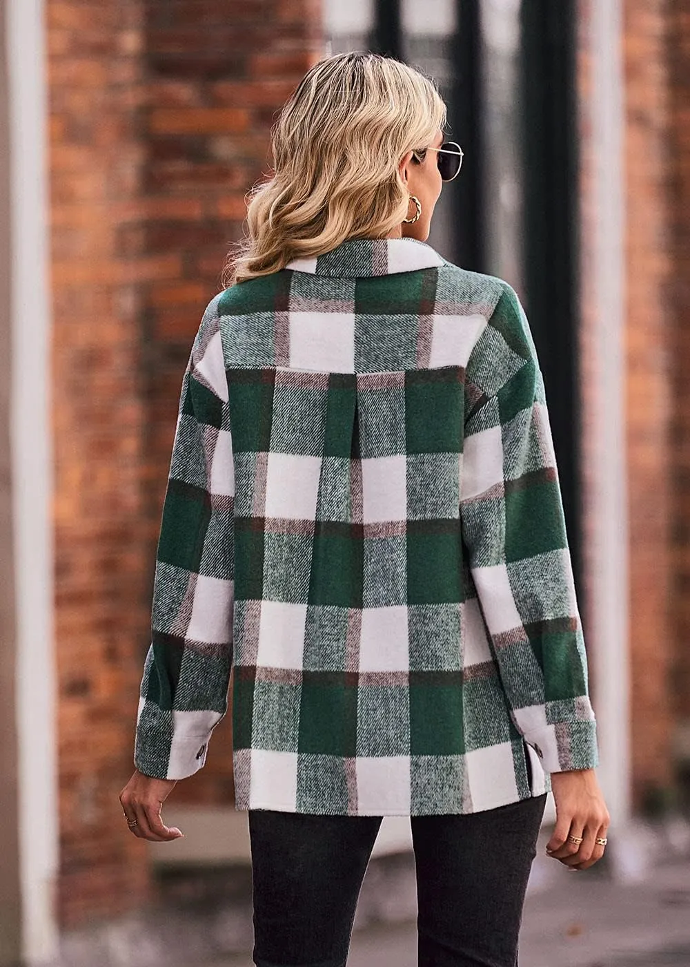 PRETTYGARDEN Women's Fall Clothes Plaid Shacket Jacket Trendy Casual Long Sleeve Button Down Flannel Shirts Fashion Blouse