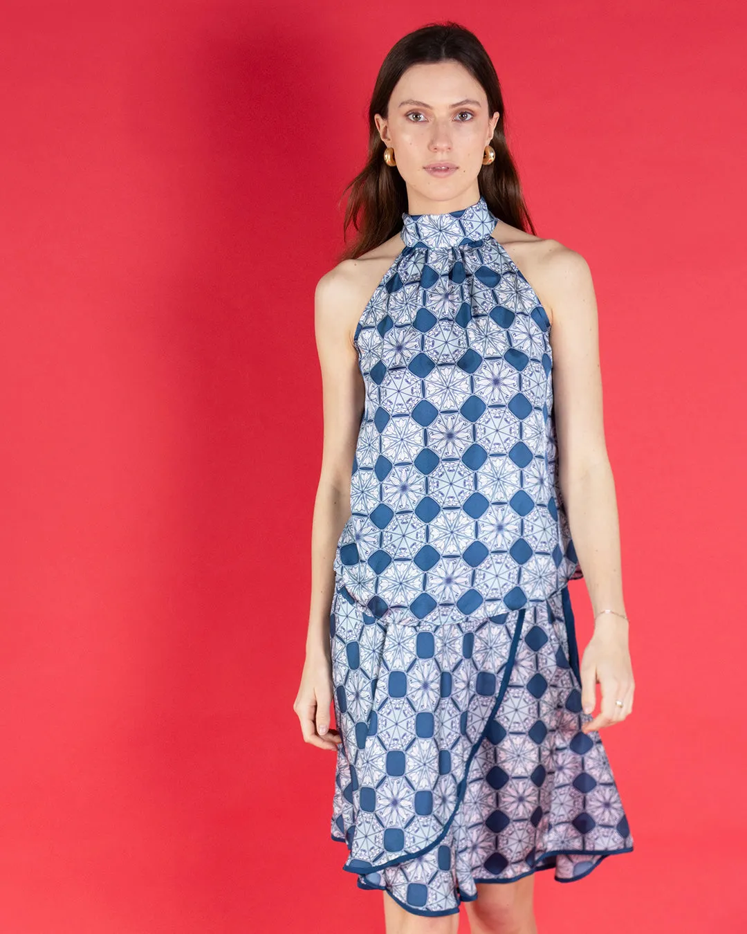 Elegant Silk Olivia Halter Neck Top - April Showers Collection