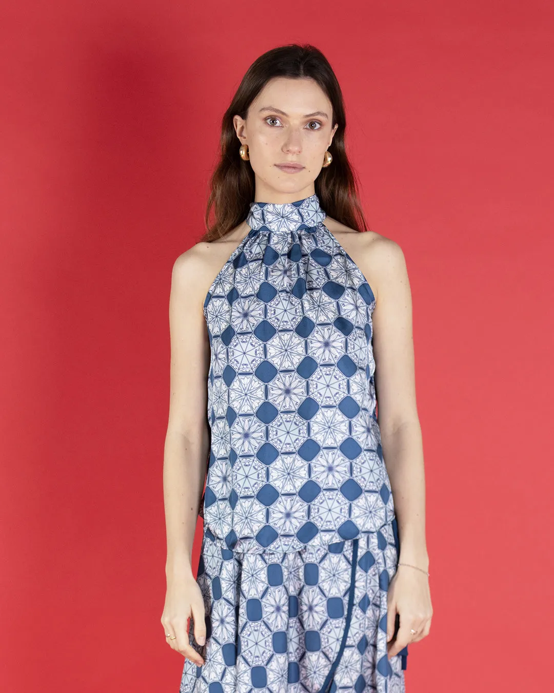 Elegant Silk Olivia Halter Neck Top - April Showers Collection