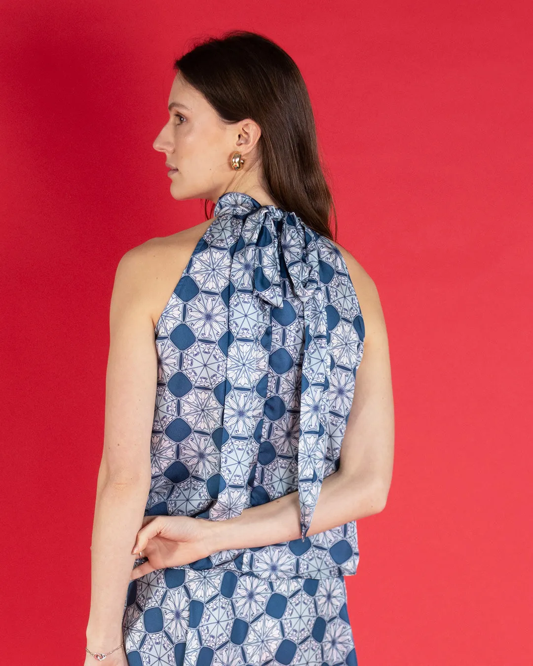 Elegant Silk Olivia Halter Neck Top - April Showers Collection