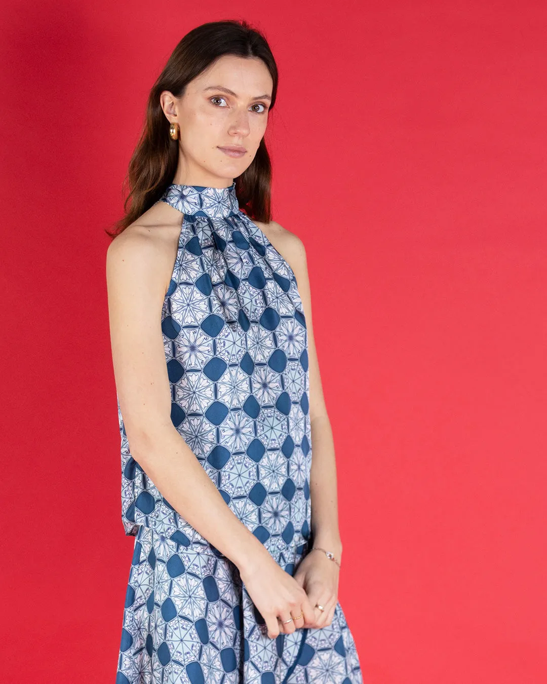 Elegant Silk Olivia Halter Neck Top - April Showers Collection