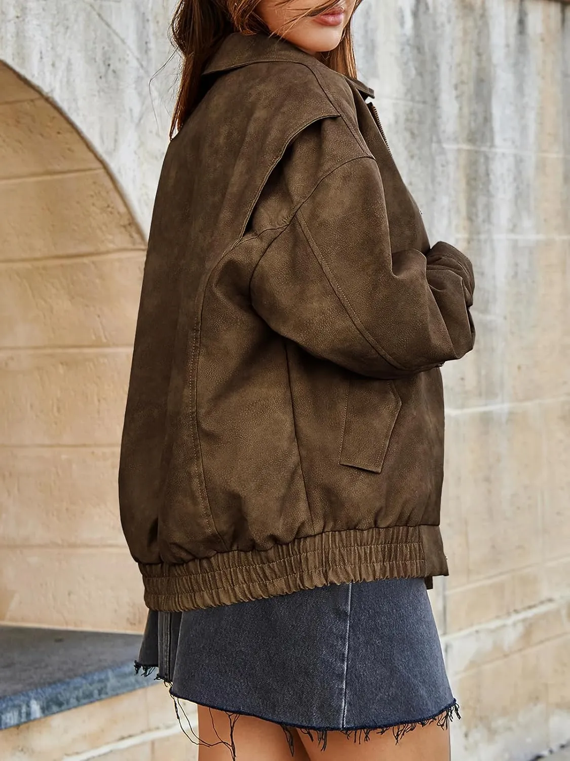 Tankaneo Womens Oversized Leather Jackets Trendy Zip up Bomber Motorcycle Coat 2025 Going out Outfits