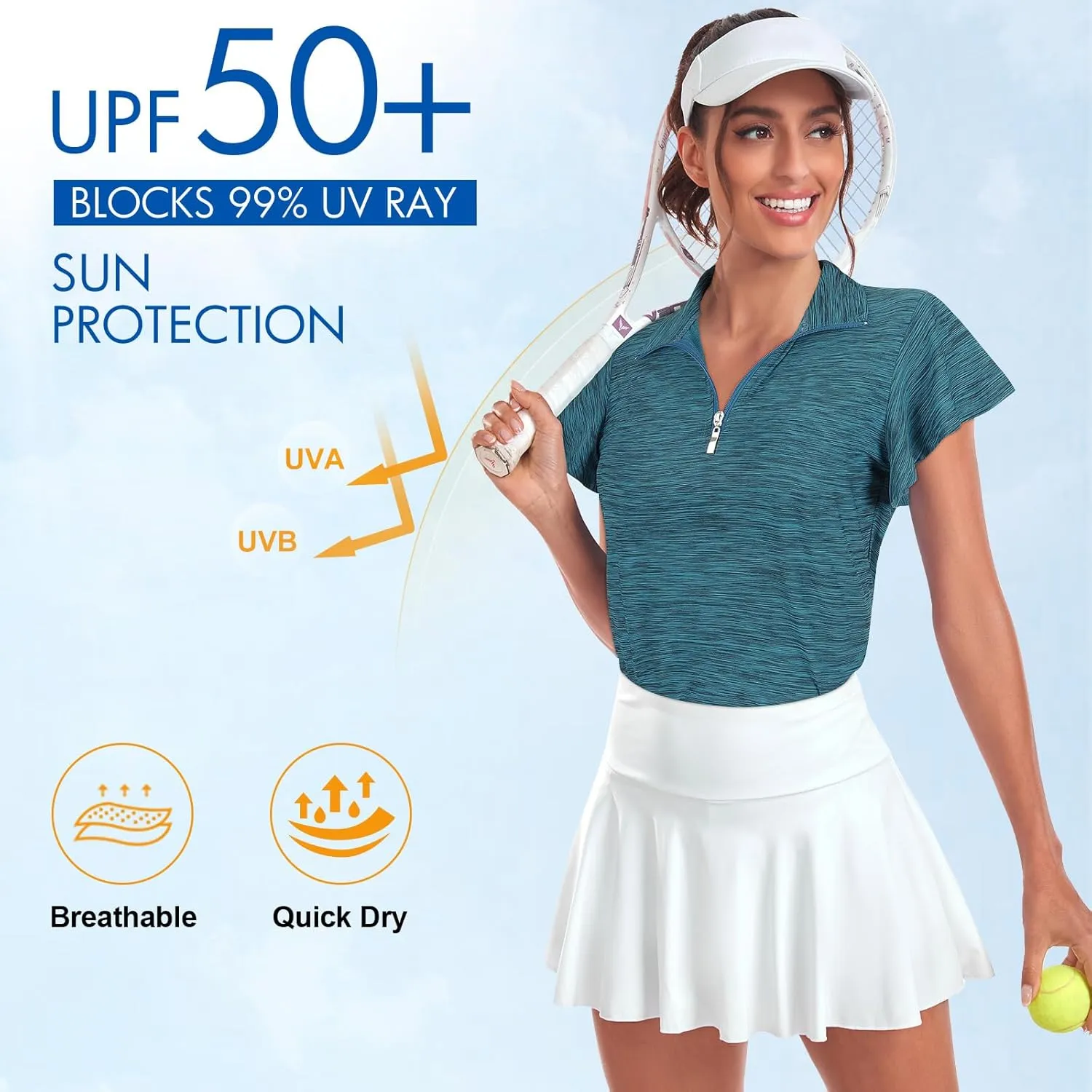 Tanst Sky Women's Golf Polo Shirts Zip Up Ruffles Short Sleeve Workout Tops Quick Dry