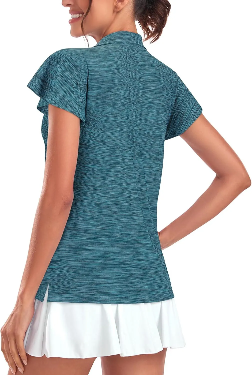 Tanst Sky Women's Golf Polo Shirts Zip Up Ruffles Short Sleeve Workout Tops Quick Dry