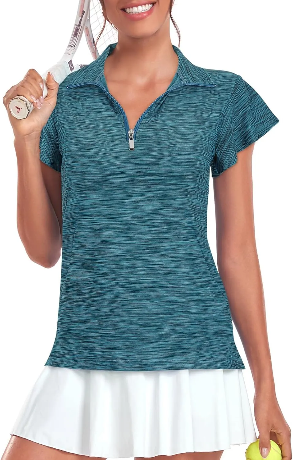 Tanst Sky Women's Golf Polo Shirts Zip Up Ruffles Short Sleeve Workout Tops Quick Dry
