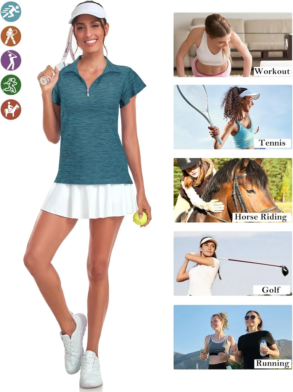 Tanst Sky Women's Golf Polo Shirts Zip Up Ruffles Short Sleeve Workout Tops Quick Dry