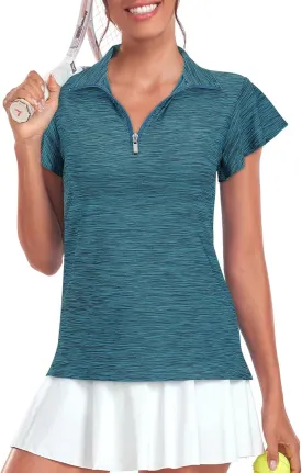 Tanst Sky Women's Golf Polo Shirts Zip Up Ruffles Short Sleeve Workout Tops Quick Dry
